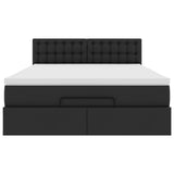 Ottoman Bed with Mattress Black Queen Faux Leather