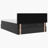 Ottoman Bed with Mattress Black Queen Faux Leather