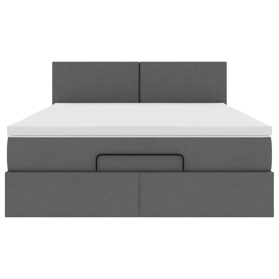 Ottoman Bed with Mattress Dark Grey Queen Fabric