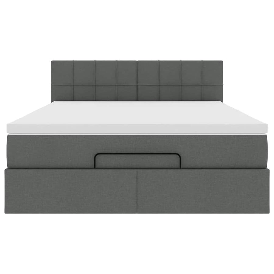 Ottoman Bed with Mattress Dark Grey Double Fabric