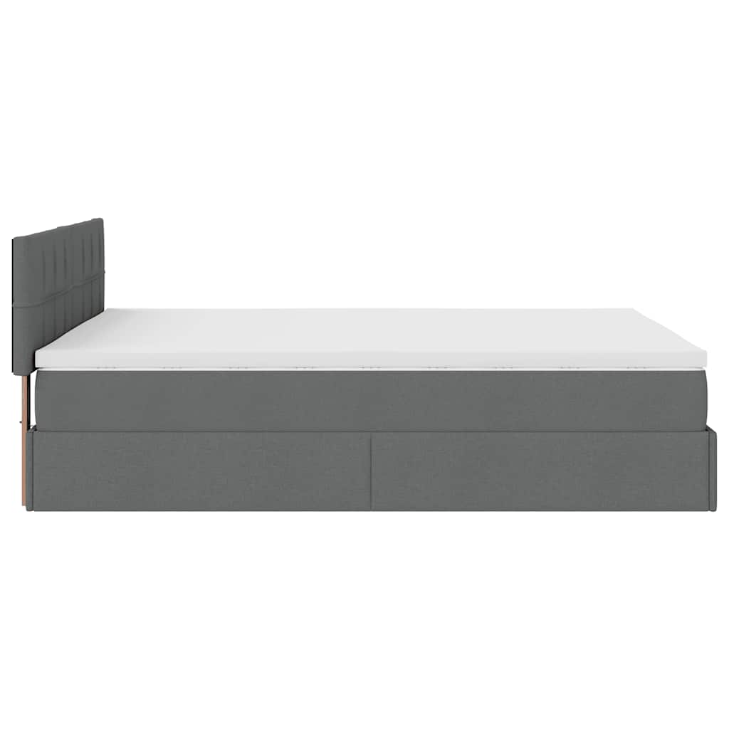Ottoman Bed with Mattress Dark Grey Double Fabric