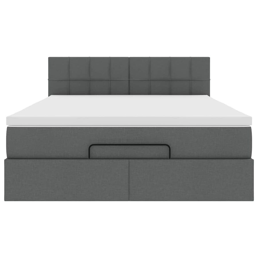 Ottoman Bed with Mattress Dark Grey Queen Fabric