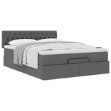 Ottoman Bed with Mattress Dark Grey Queen Fabric - 45-Degree Angle