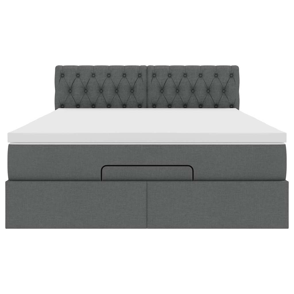 Ottoman Bed with Mattress Dark Grey Queen Fabric