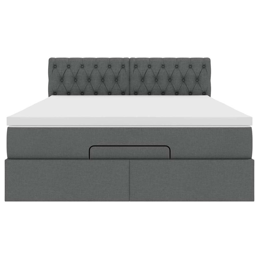 Ottoman Bed with Mattress Dark Grey Queen Fabric