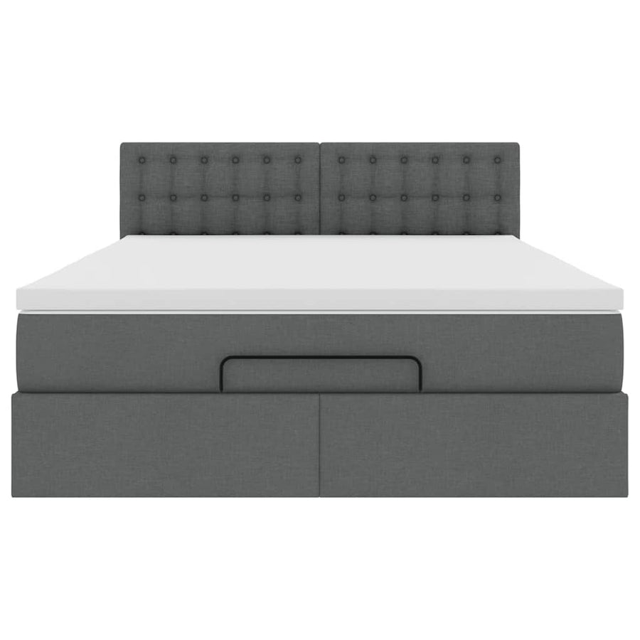 Ottoman Bed with Mattress Dark Grey Queen Fabric