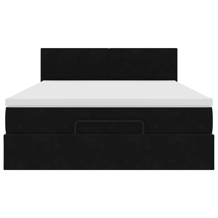Ottoman Bed with Mattress Black Double Velvet