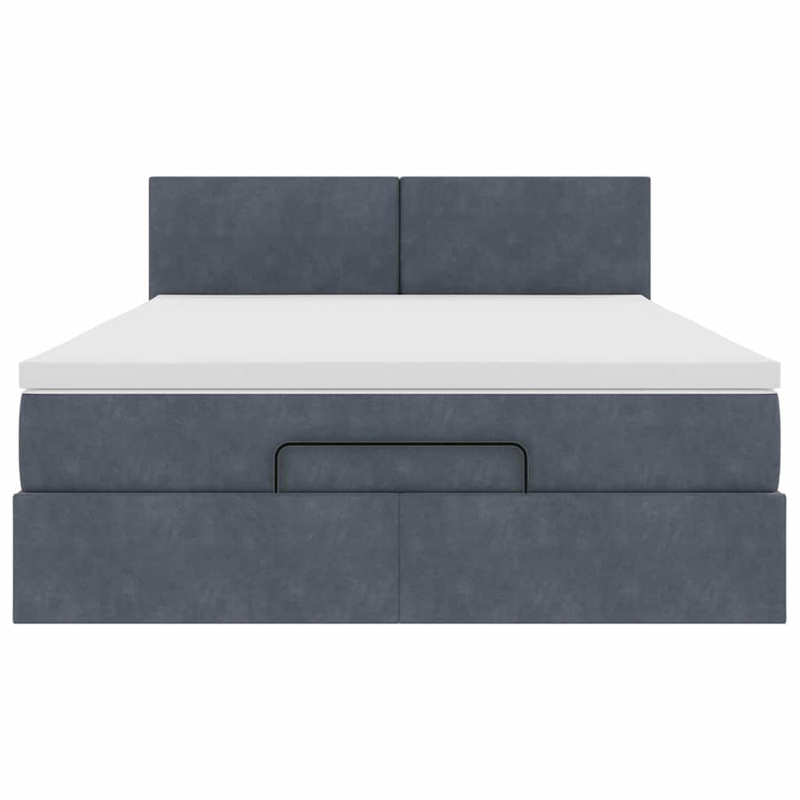 Ottoman Bed with Mattress Dark Grey Queen Velvet
