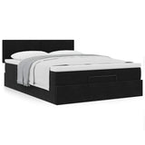 Ottoman Bed with Mattress Black Queen Velvet - Top-Down View