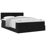 Ottoman Bed with Mattress Black Queen Velvet - 45-Degree Angle