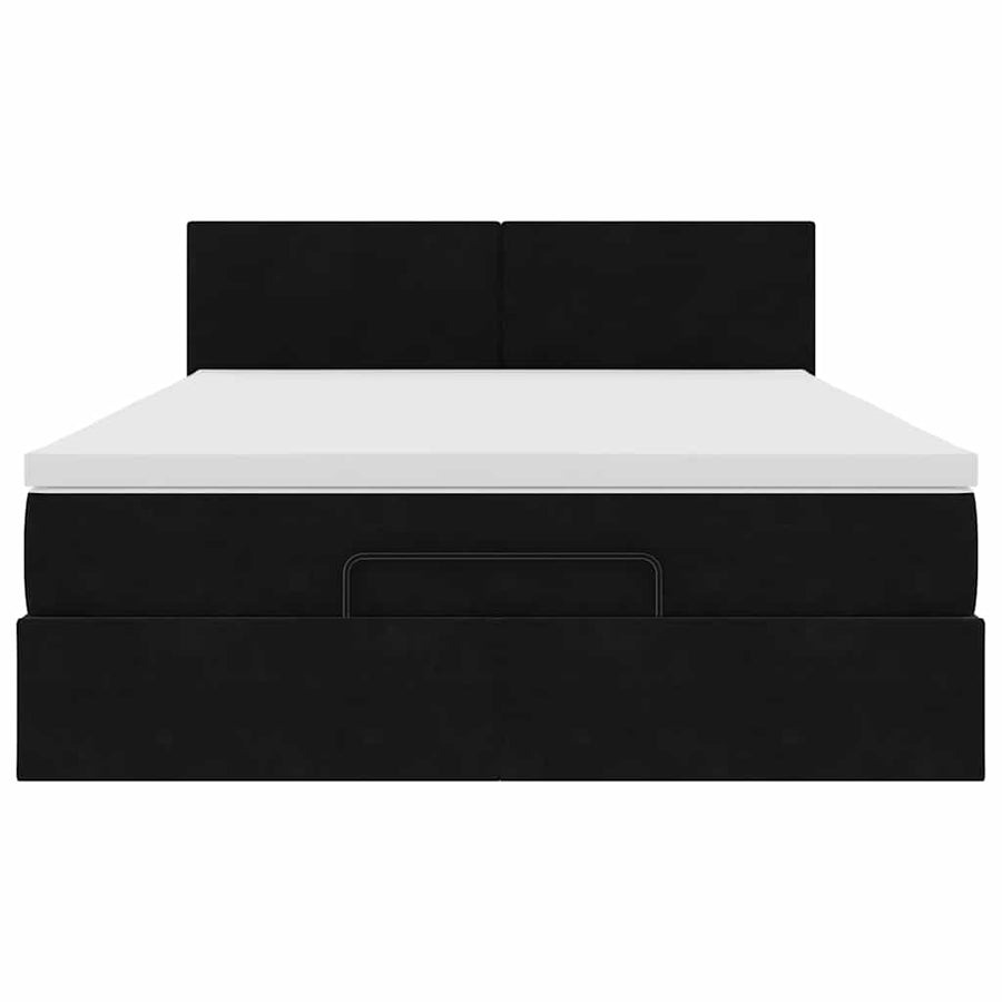 Ottoman Bed with Mattress Black Queen Velvet