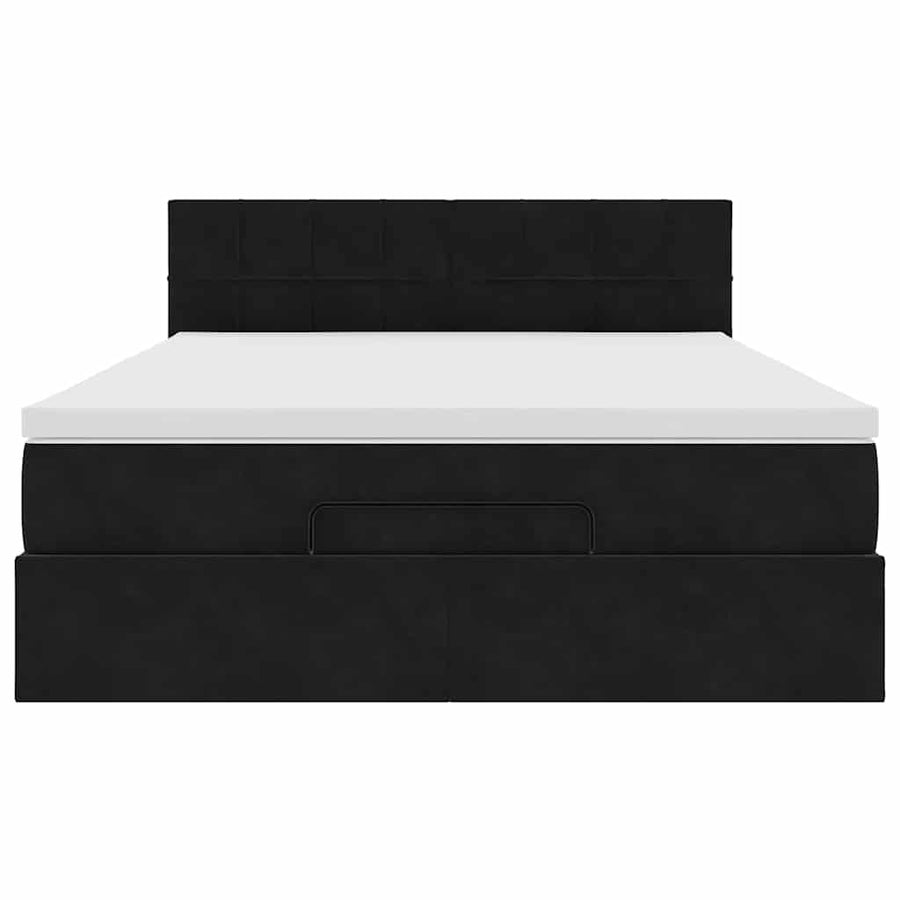 Ottoman Bed with Mattress Black Double Velvet