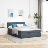 Ottoman Bed with Mattress Dark Grey Queen Velvet