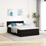 Ottoman Bed with Mattress Black Queen Velvet