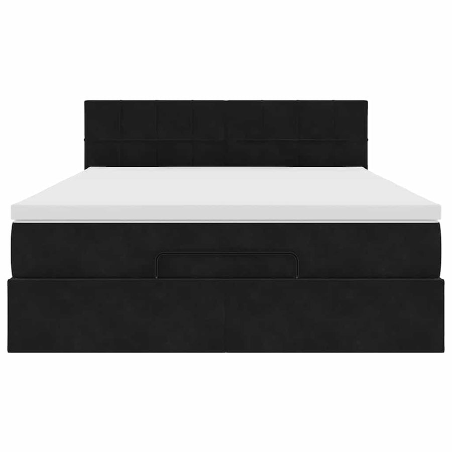 Ottoman Bed with Mattress Black Queen Velvet
