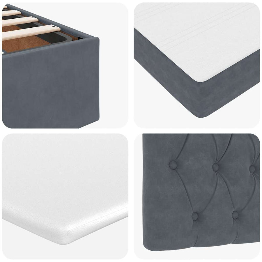 Ottoman Bed with Mattress Dark Grey Queen Velvet