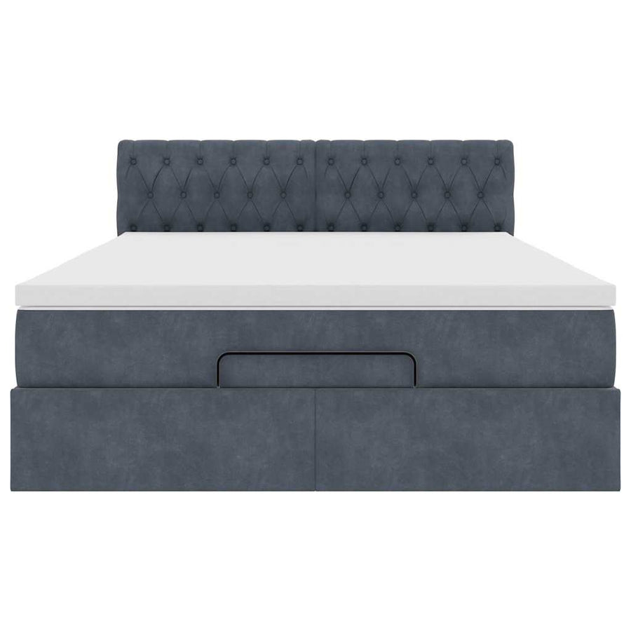 Ottoman Bed with Mattress Dark Grey Queen Velvet