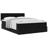 Ottoman Bed with Mattress Black Queen Velvet - 45-Degree Angle