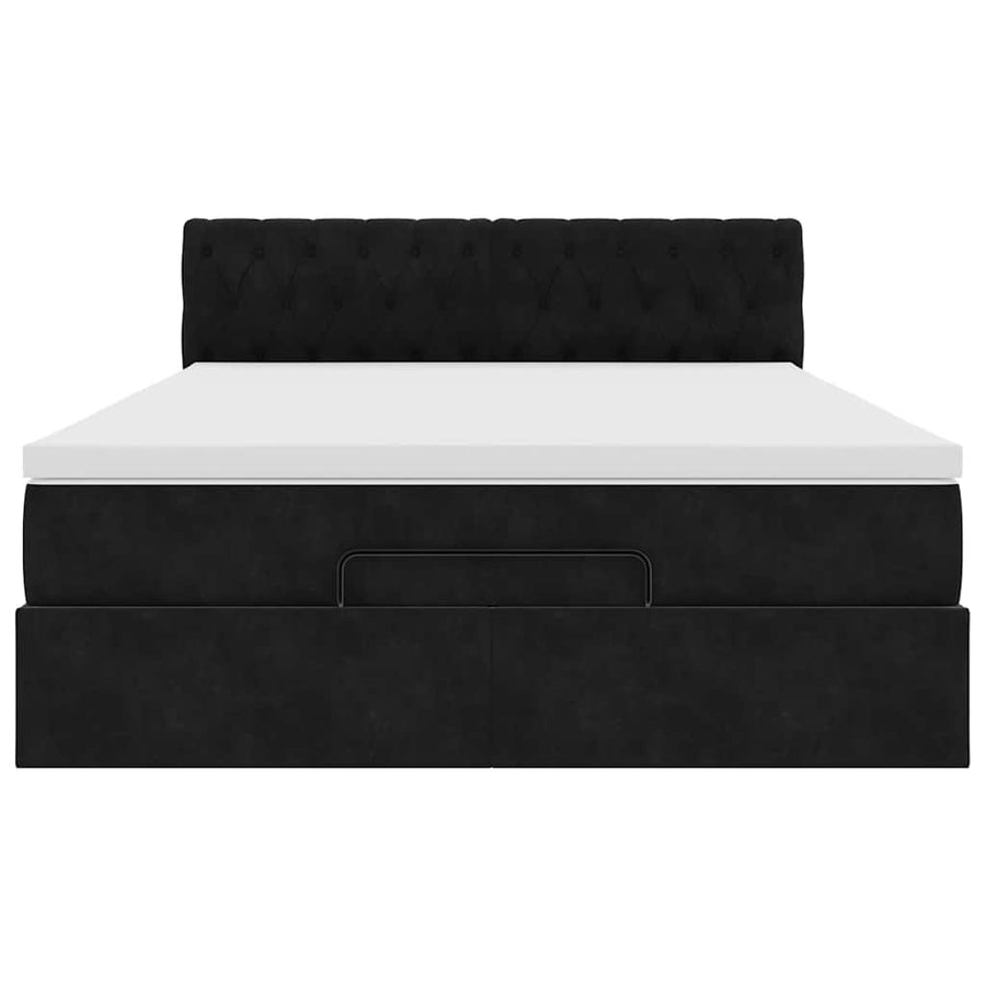 Ottoman Bed with Mattress Black Queen Velvet