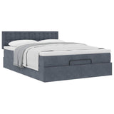 Ottoman Bed with Mattress Dark Grey Double Velvet - 45-Degree Angle