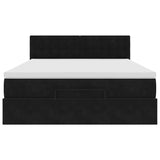 Ottoman Bed with Mattress Black Double Velvet - Rear View
