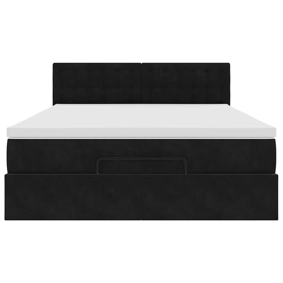 Ottoman Bed with Mattress Black Double Velvet