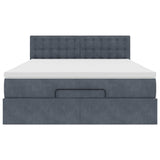Ottoman Bed with Mattress Dark Grey Queen Velvet