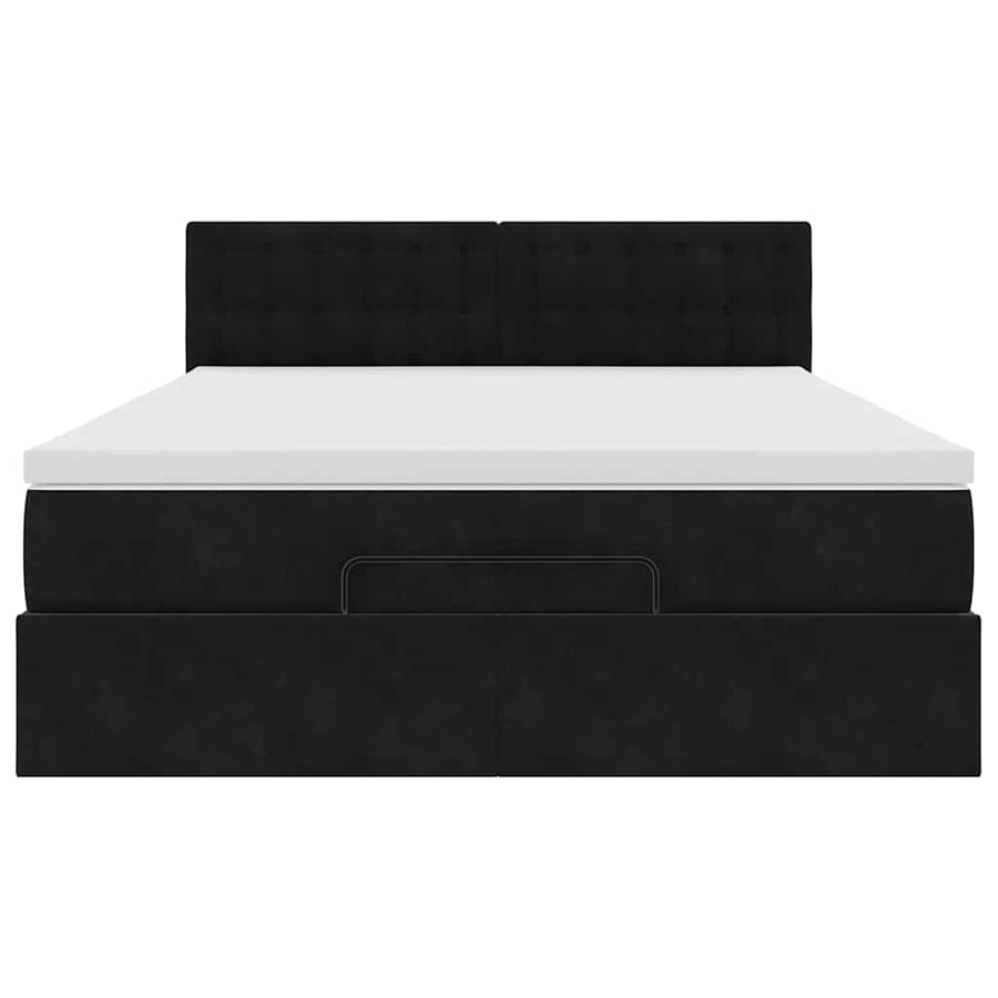 Ottoman Bed with Mattress Black Queen Velvet