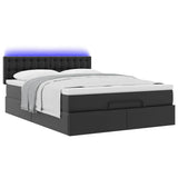 Ottoman Bed with Mattresses & LEDs Black Double Faux Leather - Rear View