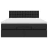 Ottoman Bed with Mattresses & LEDs Black Double Faux Leather