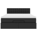 Ottoman Bed with Mattresses & LEDs Black Double Faux Leather - Low Angle