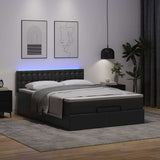 Ottoman Bed with Mattresses & LEDs Black Queen Faux Leather - Side View