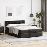 Ottoman Bed with Mattresses & LEDs Black Queen Faux Leather