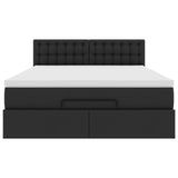 Ottoman Bed with Mattresses & LEDs Black Queen Faux Leather - Low Angle