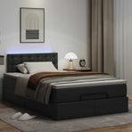 Ottoman Bed with Mattresses & LEDs Black King Single Faux Leather