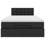 Ottoman Bed with Mattresses & LEDs Black King Single Faux Leather - Low Angle