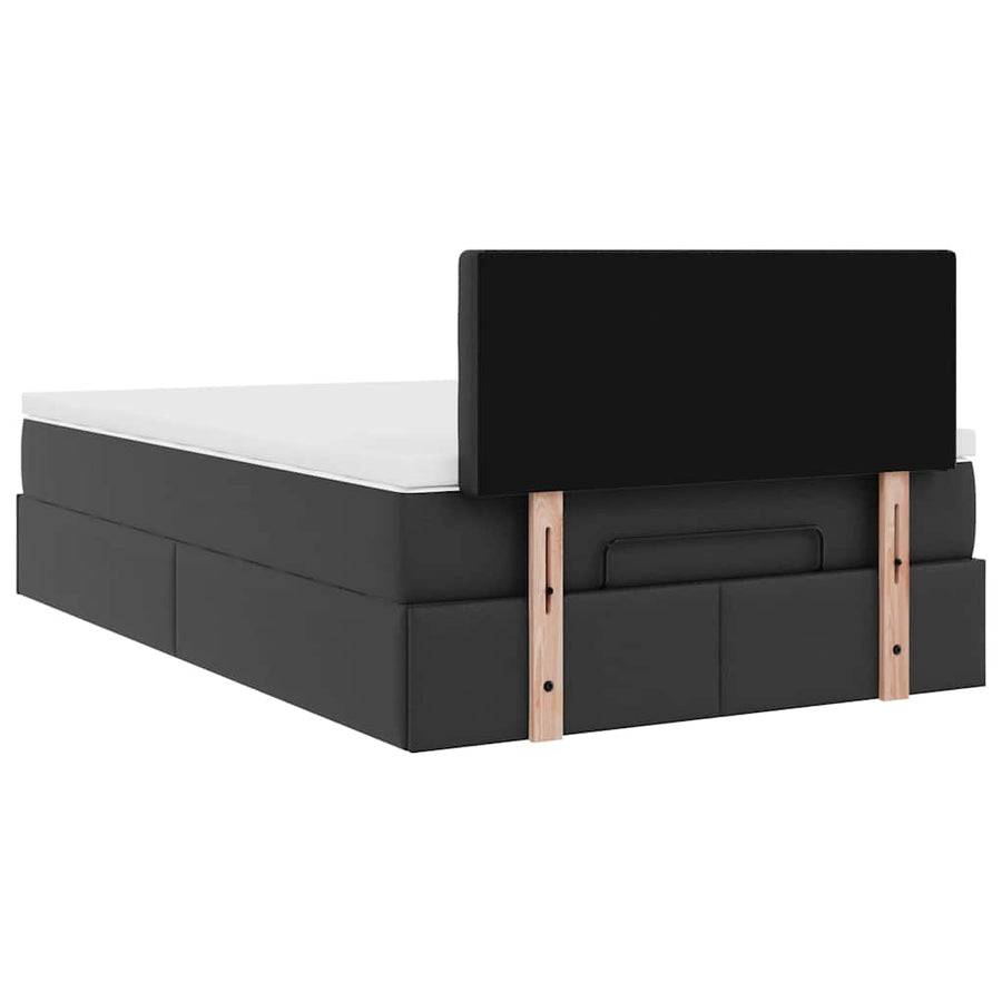 Ottoman Bed with Mattresses & LEDs Black King Single Faux Leather