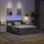 Ottoman Bed with Mattress & LEDs Dark Grey Double Fabric