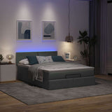 Ottoman Bed with Mattress & LEDs Dark Grey Double Fabric - Side View