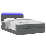 Ottoman Bed with Mattress & LEDs Dark Grey Double Fabric