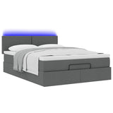 Ottoman Bed with Mattress & LEDs Dark Grey Double Fabric - Rear View