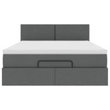 Ottoman Bed with Mattress & LEDs Dark Grey Double Fabric - Low Angle