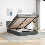 Ottoman Bed with Mattress & LEDs Dark Grey Double Fabric
