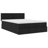 Ottoman Bed with Mattress & LEDs Black Double Fabric - Close-Up Angle