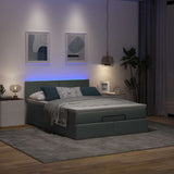 Ottoman Bed with Mattress & LEDs Dark Grey Queen Fabric