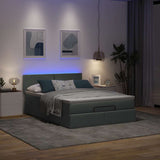 Ottoman Bed with Mattress & LEDs Dark Grey Queen Fabric - Side View