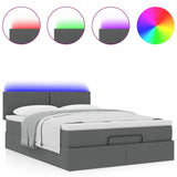Ottoman Bed with Mattress & LEDs Dark Grey Queen Fabric - 45-Degree Angle
