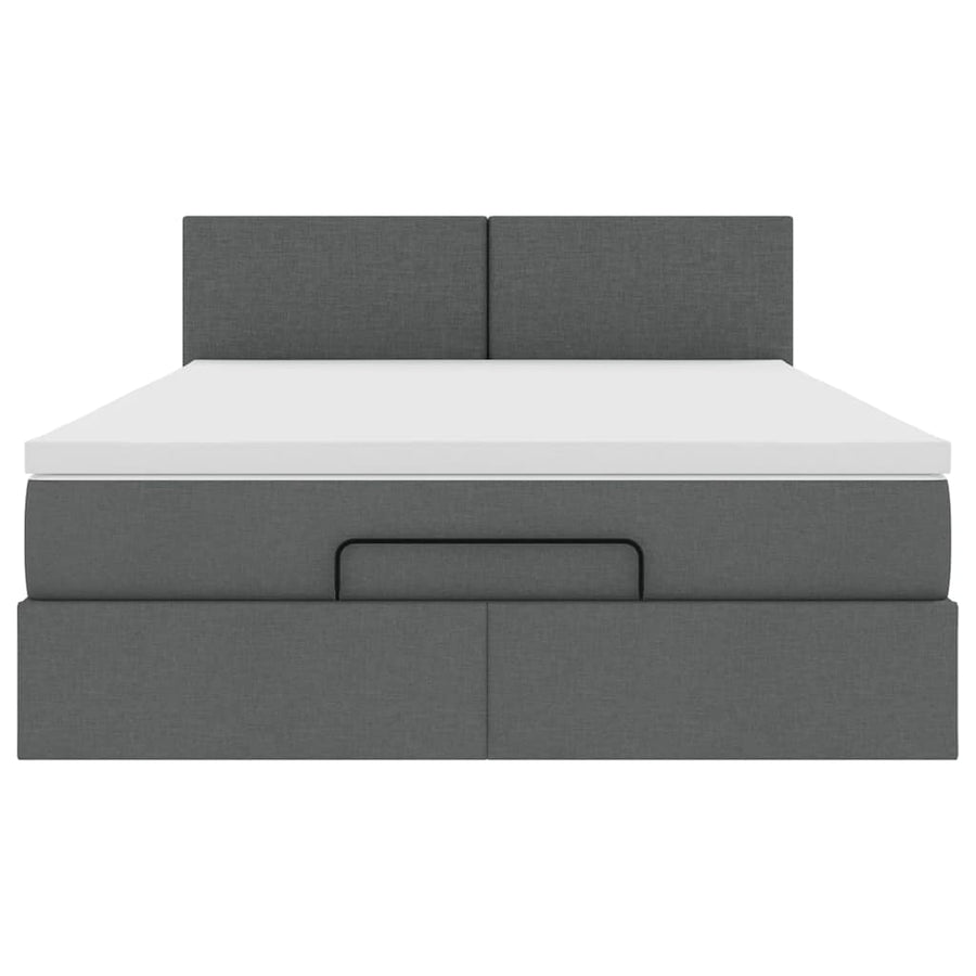 Ottoman Bed with Mattress & LEDs Dark Grey Queen Fabric