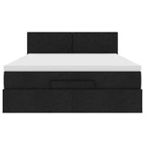 Ottoman Bed with Mattress & LEDs Black Queen Fabric - Low Angle