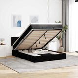 Ottoman Bed with Mattress & LEDs Black Queen Fabric